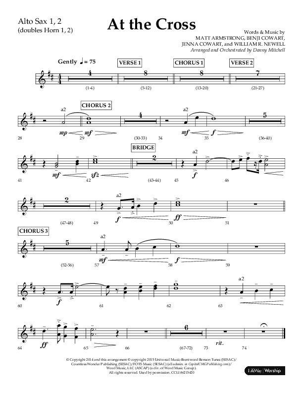 At The Cross (Choral Anthem SATB) Alto Sax 1/2 (Lifeway Choral / Arr. Danny Mitchell)