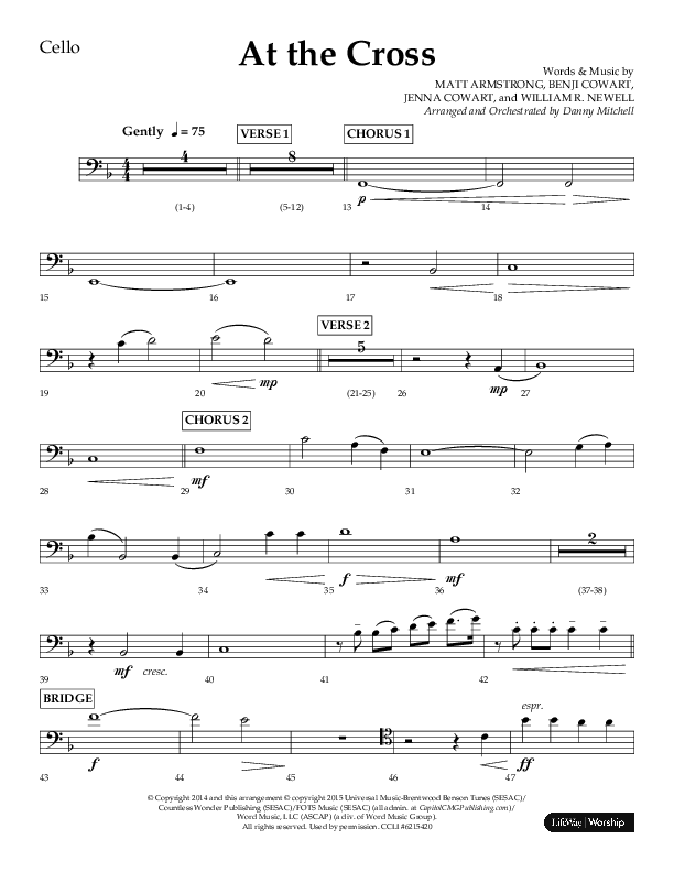 At The Cross (Choral Anthem SATB) Cello (Lifeway Choral / Arr. Danny Mitchell)