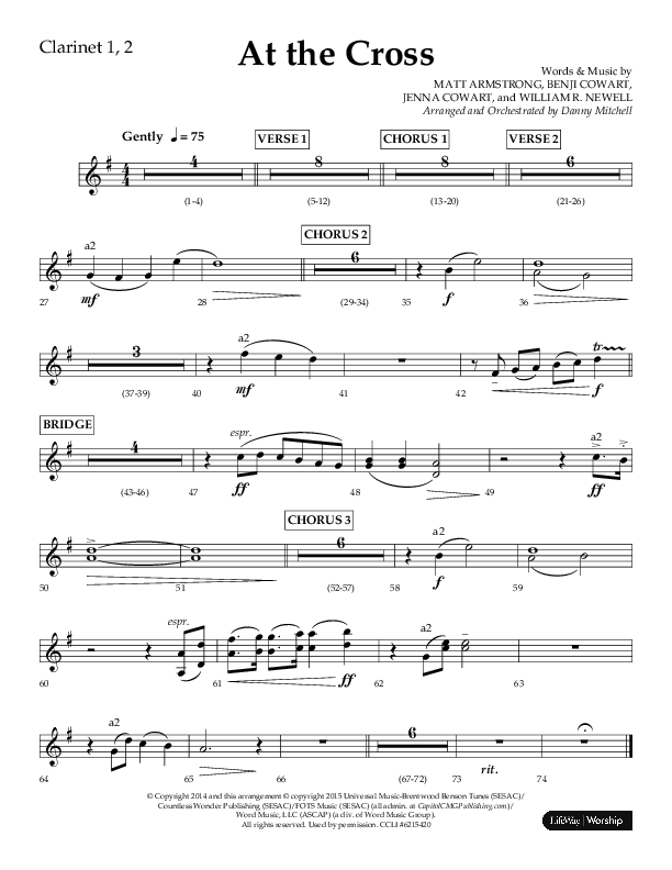 At The Cross (Choral Anthem SATB) Clarinet 1/2 (Lifeway Choral / Arr. Danny Mitchell)