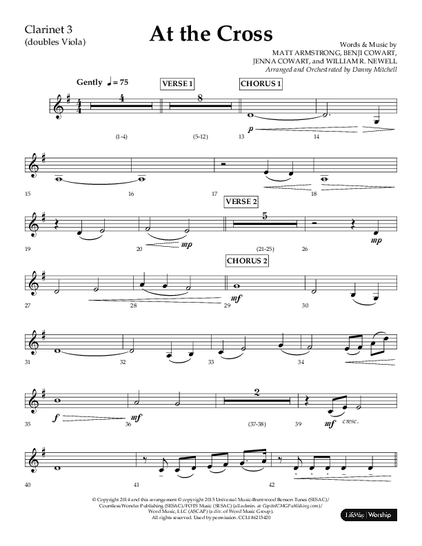 At The Cross (Choral Anthem SATB) Clarinet 3 (Lifeway Choral / Arr. Danny Mitchell)