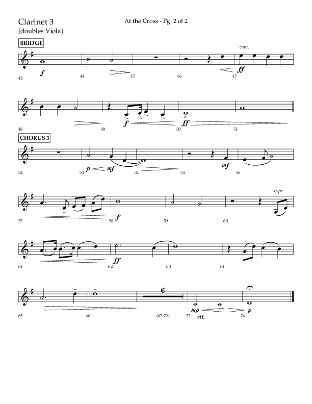 At The Cross (Choral Anthem SATB) Clarinet 3 (Lifeway Choral / Arr. Danny Mitchell)