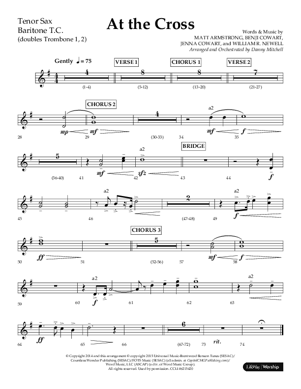 At The Cross (Choral Anthem SATB) Tenor Sax/Baritone T.C. (Lifeway Choral / Arr. Danny Mitchell)