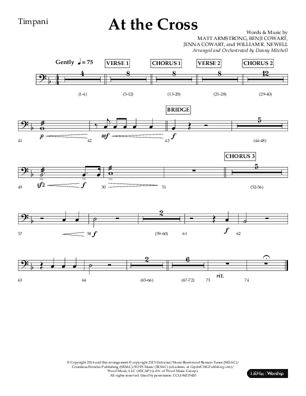 At The Cross (Choral Anthem SATB) Timpani (Lifeway Choral / Arr. Danny Mitchell)