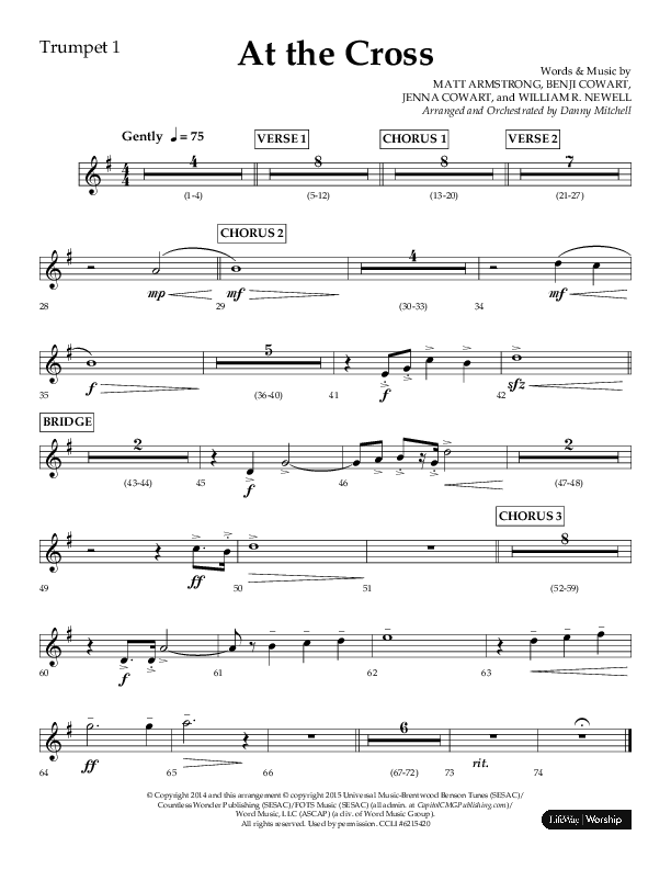 At The Cross (Choral Anthem SATB) Trumpet 1 (Lifeway Choral / Arr. Danny Mitchell)
