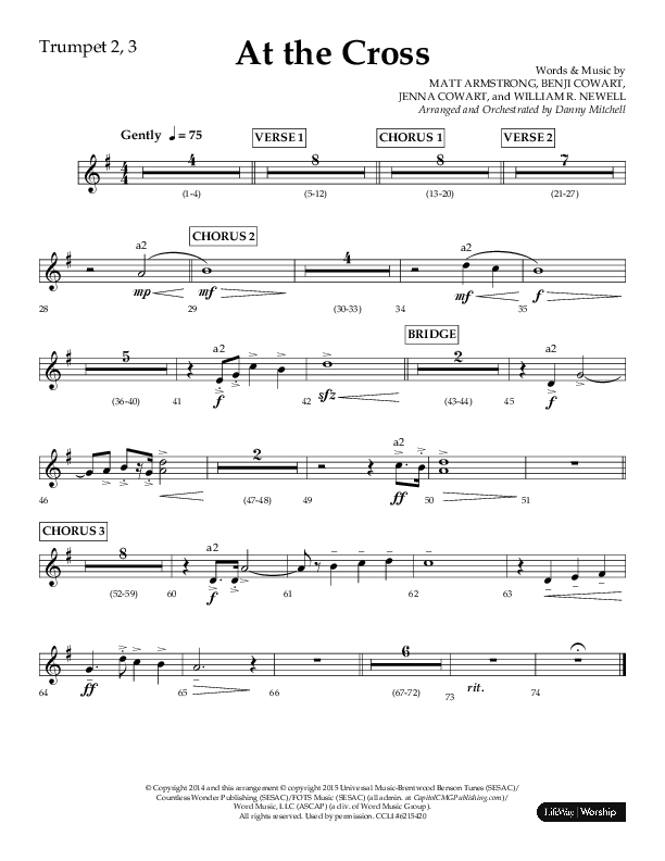At The Cross (Choral Anthem SATB) Trumpet 2/3 (Lifeway Choral / Arr. Danny Mitchell)