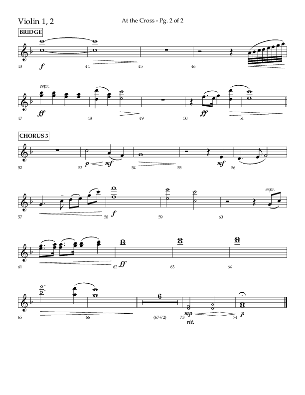 At The Cross (Choral Anthem SATB) Violin 1/2 (Lifeway Choral / Arr. Danny Mitchell)