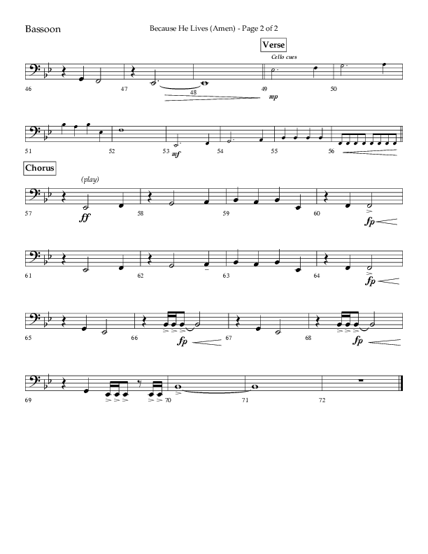 Because He Lives (Amen) (Choral Anthem SATB) Bassoon (Lifeway Choral / Arr. Camp Kirkland)