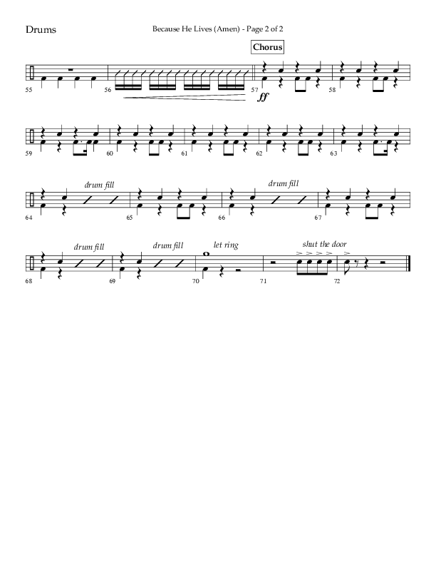 Because He Lives (Amen) (Choral Anthem SATB) Drum Set (Lifeway Choral / Arr. Camp Kirkland)