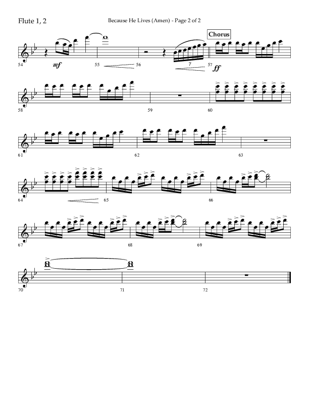 Because He Lives (Amen) (Choral Anthem SATB) Flute 1/2 (Lifeway Choral / Arr. Camp Kirkland)