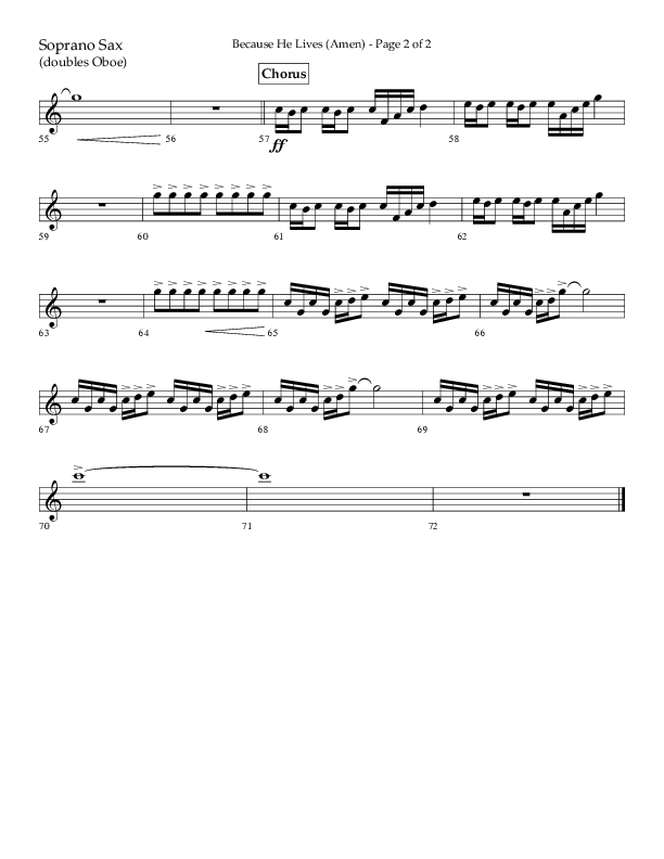 Because He Lives (Amen) (Choral Anthem SATB) Soprano Sax (Lifeway Choral / Arr. Camp Kirkland)