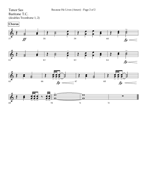 Because He Lives (Amen) (Choral Anthem SATB) Tenor Sax/Baritone T.C. (Lifeway Choral / Arr. Camp Kirkland)