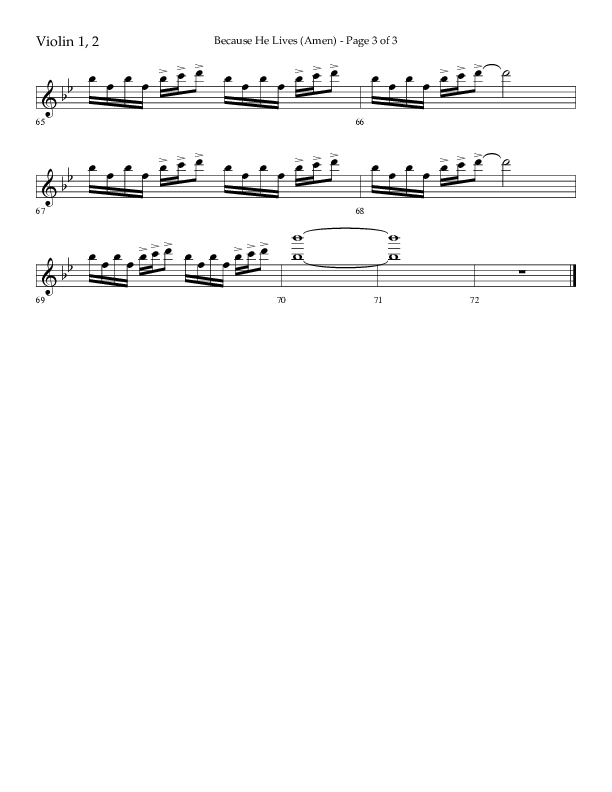 Because He Lives (Amen) (Choral Anthem SATB) Violin 1/2 (Lifeway Choral / Arr. Camp Kirkland)