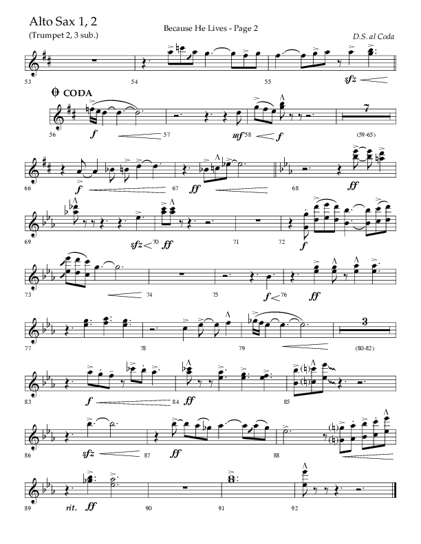 Because He Lives (Choral Anthem SATB) Alto Sax 1/2 (Lifeway Choral / Arr. Cliff Duren)