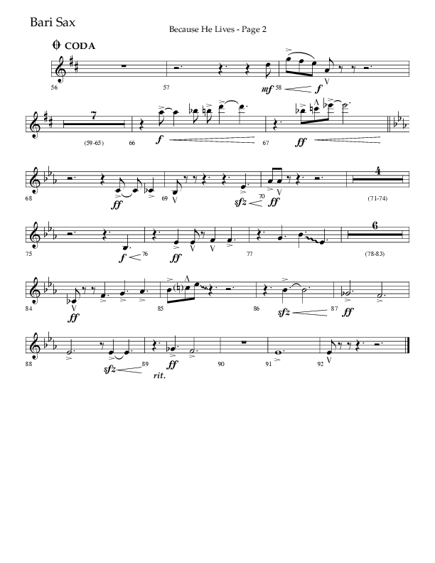 Because He Lives (Choral Anthem SATB) Bari Sax (Lifeway Choral / Arr. Cliff Duren)