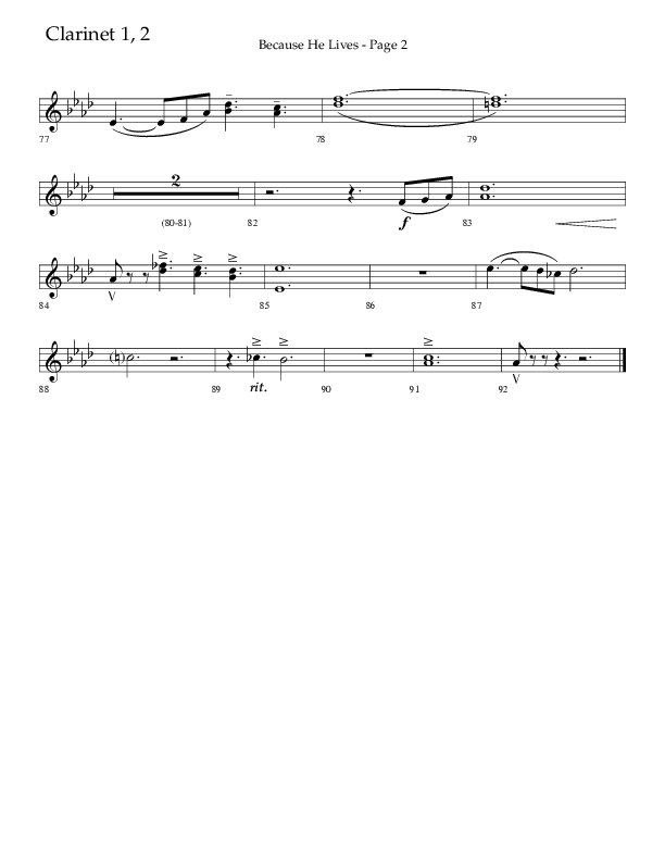 Because He Lives (Choral Anthem SATB) Clarinet 1/2 (Lifeway Choral / Arr. Cliff Duren)
