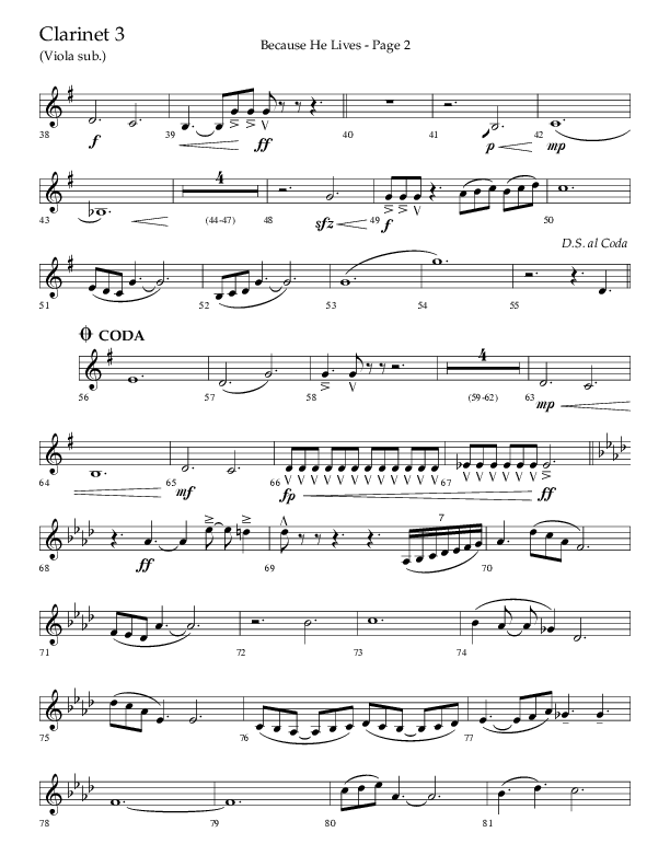 Because He Lives (Choral Anthem SATB) Clarinet 3 (Lifeway Choral / Arr. Cliff Duren)