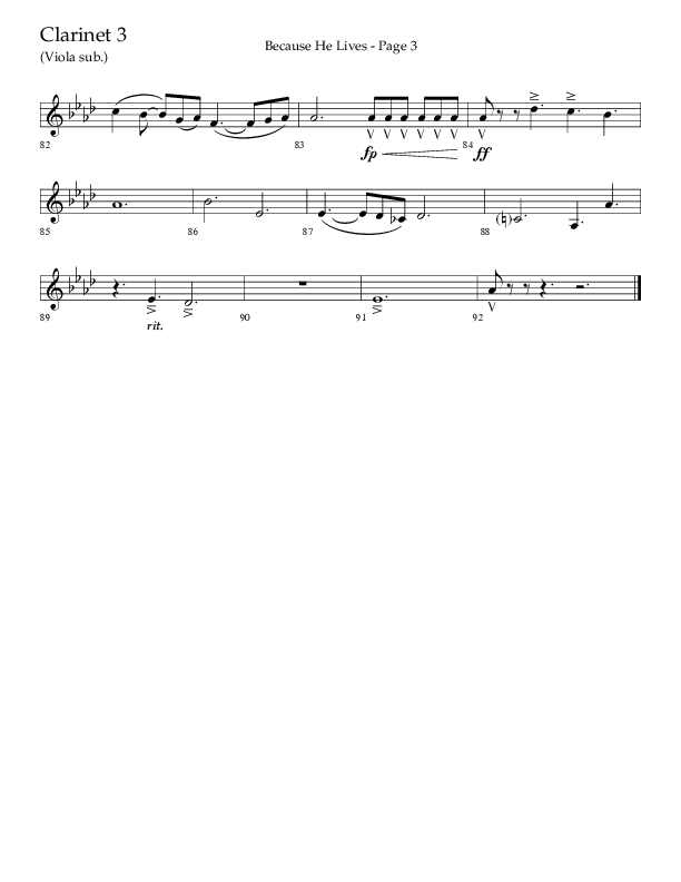 Because He Lives (Choral Anthem SATB) Clarinet 3 (Lifeway Choral / Arr. Cliff Duren)