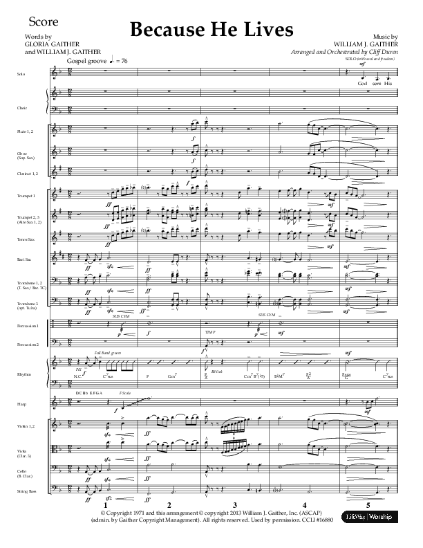 Because He Lives (Choral Anthem SATB) Conductor's Score (Lifeway Choral / Arr. Cliff Duren)