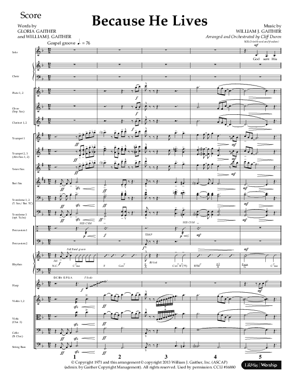 Because He Lives (Choral Anthem SATB) Orchestration (Lifeway Choral / Arr. Cliff Duren)