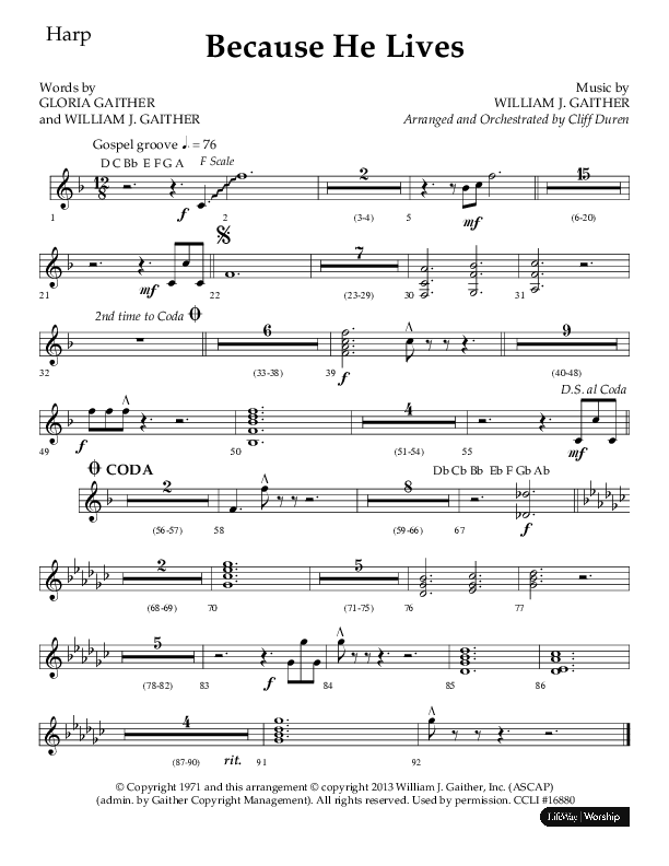Because He Lives (Choral Anthem SATB) Harp (Lifeway Choral / Arr. Cliff Duren)