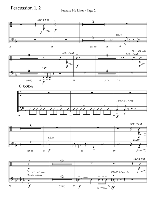Because He Lives (Choral Anthem SATB) Percussion 1/2 (Lifeway Choral / Arr. Cliff Duren)