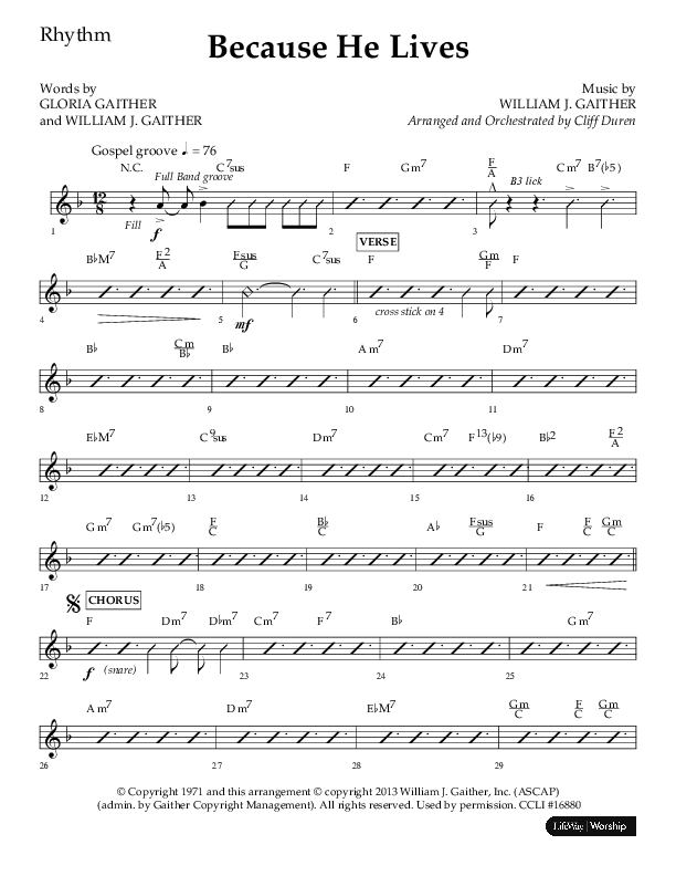 Because He Lives (Choral Anthem SATB) Rhythm Chart (Lifeway Choral / Arr. Cliff Duren)