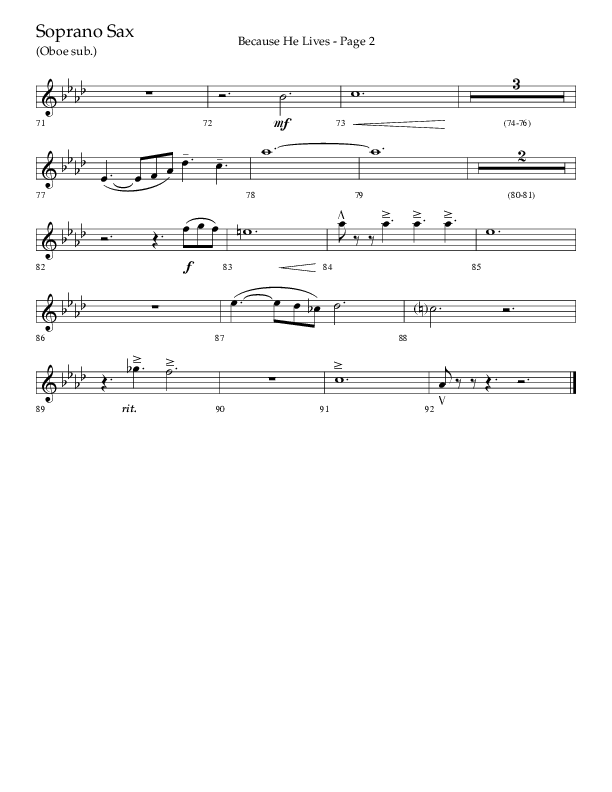 Because He Lives (Choral Anthem SATB) Soprano Sax (Lifeway Choral / Arr. Cliff Duren)