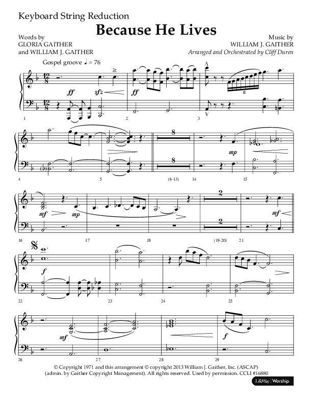 Because He Lives (Choral Anthem SATB) String Reduction (Lifeway Choral / Arr. Cliff Duren)