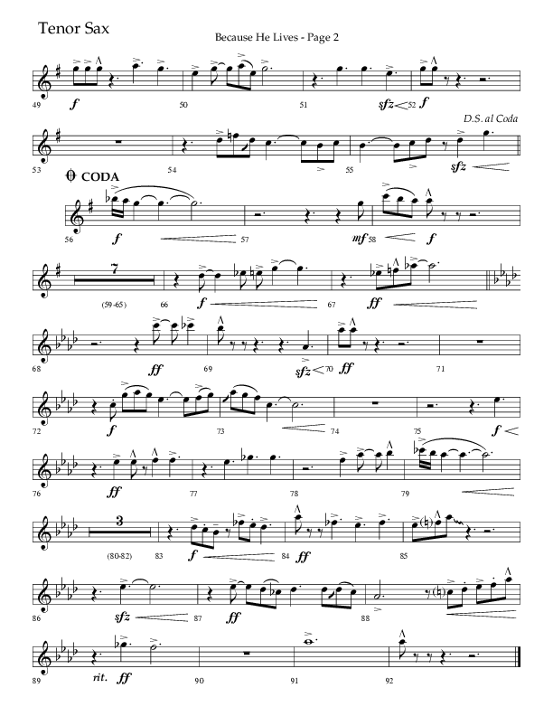 Because He Lives (Choral Anthem SATB) Tenor Sax 1 (Lifeway Choral / Arr. Cliff Duren)
