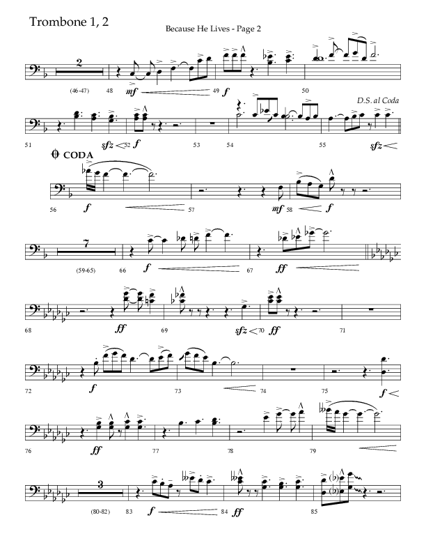 Because He Lives (Choral Anthem SATB) Trombone 1/2 (Lifeway Choral / Arr. Cliff Duren)