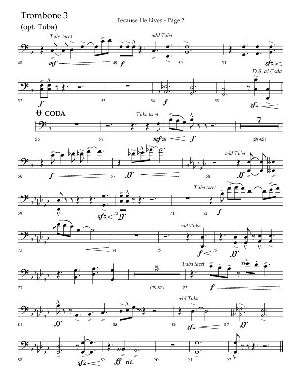 Because He Lives (Choral Anthem SATB) Trombone 3 (Lifeway Choral / Arr. Cliff Duren)