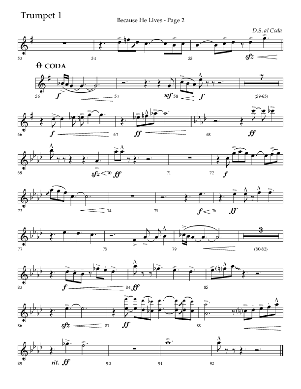 Because He Lives (Choral Anthem SATB) Trumpet 1 (Lifeway Choral / Arr. Cliff Duren)