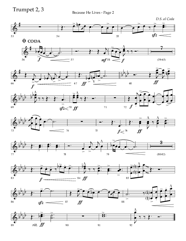 Because He Lives (Choral Anthem SATB) Trumpet 2/3 (Lifeway Choral / Arr. Cliff Duren)