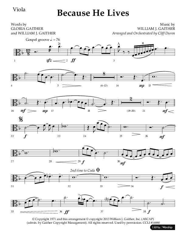 Because He Lives (Choral Anthem SATB) Viola (Lifeway Choral / Arr. Cliff Duren)