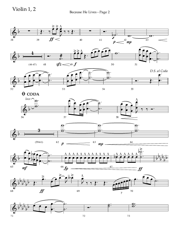 Because He Lives (Choral Anthem SATB) Violin 1/2 (Lifeway Choral / Arr. Cliff Duren)