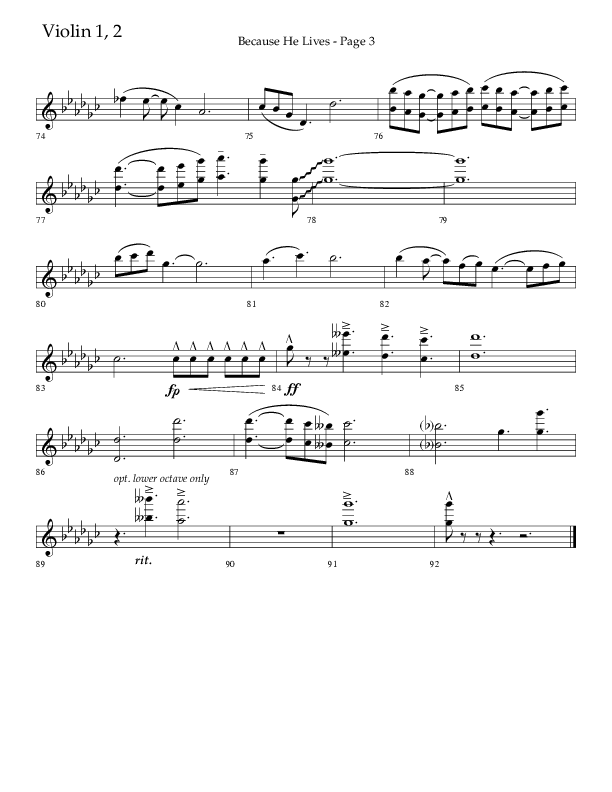 Because He Lives (Choral Anthem SATB) Violin 1/2 (Lifeway Choral / Arr. Cliff Duren)