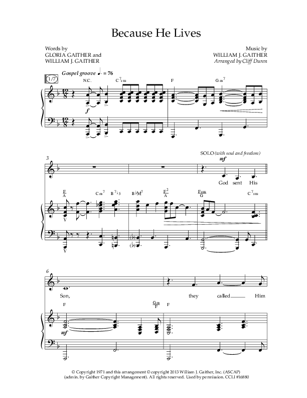 Because He Lives (Choral Anthem SATB) Anthem (SATB/Piano) (Lifeway Choral / Arr. Cliff Duren)