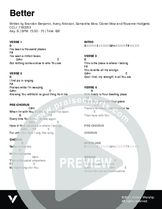 Better (2023 Version) Chord Chart (Victory Worship)