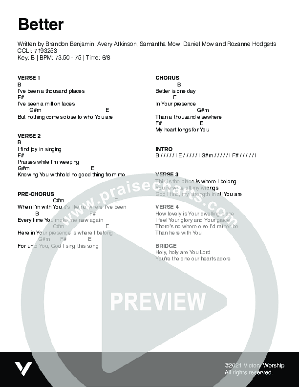 Better (2023 Version) Chord Chart (Victory Worship)