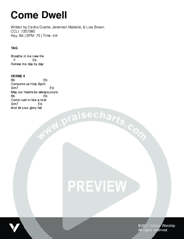 Come Dwell Chord Chart (Victory Worship)