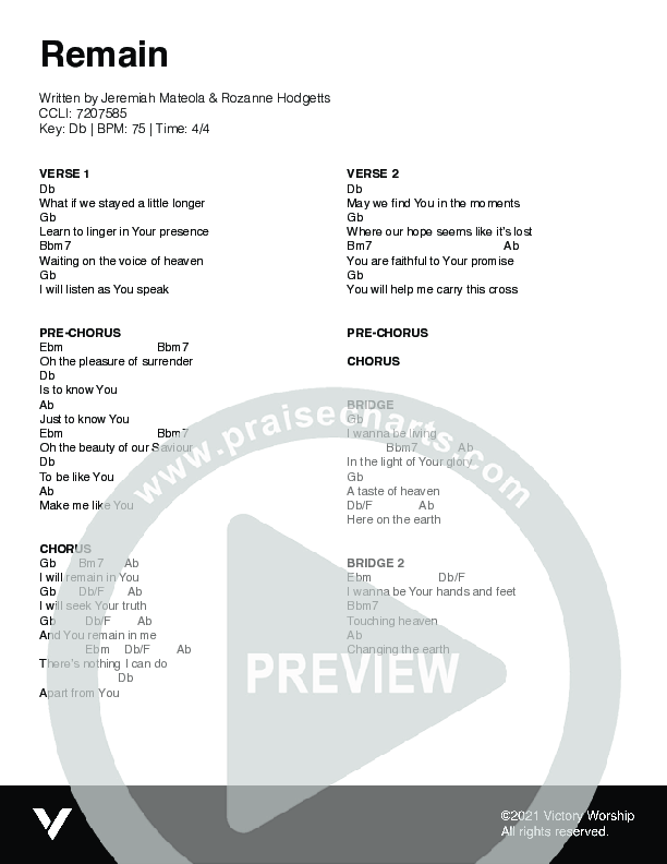 Remain Chord Chart (Victory Worship)