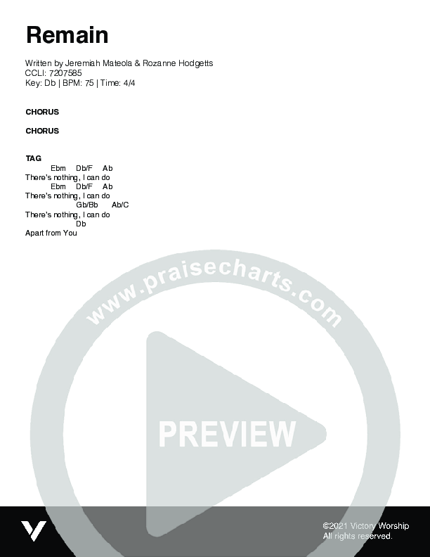 Remain Chord Chart (Victory Worship)