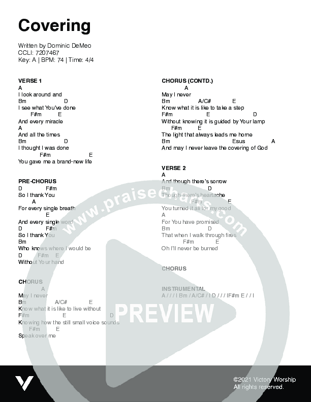 Covering Chord Chart (Victory Worship)