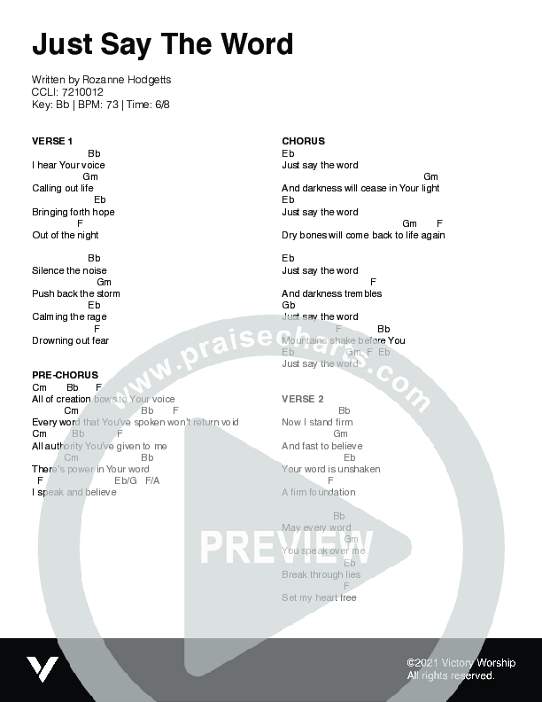 Just Say The Word Chord Chart (Victory Worship)