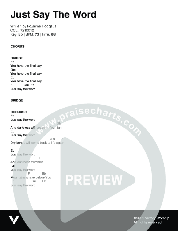Just Say The Word Chord Chart (Victory Worship)