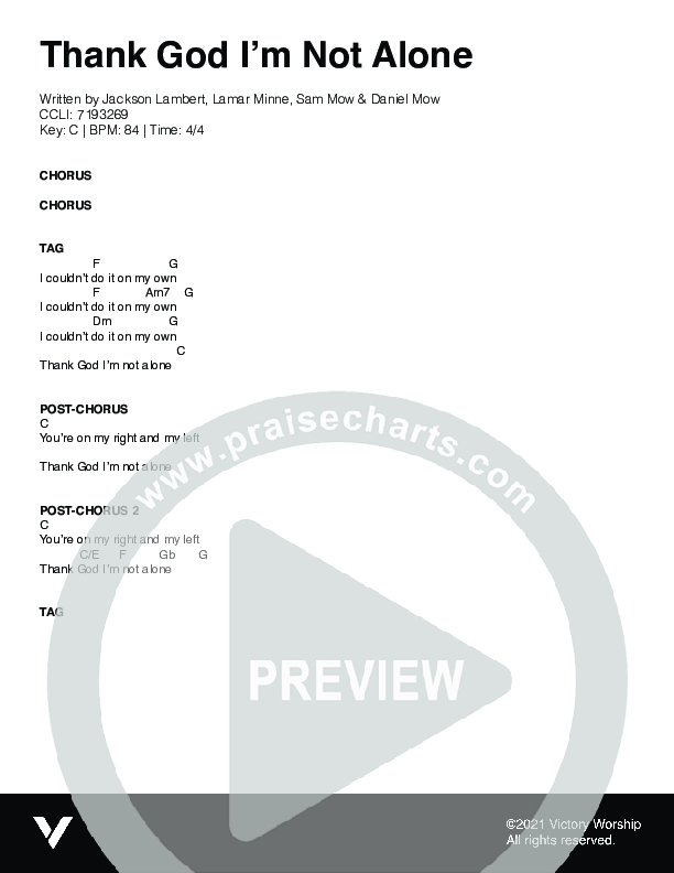 Thank God I'm Not Alone (2023 Version) Chord Chart (Victory Worship)