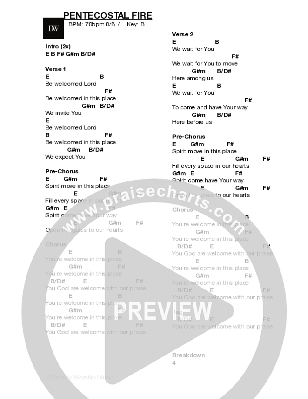 Pentecostal Fire (Live) Chord Chart (Destiny Worship Music)