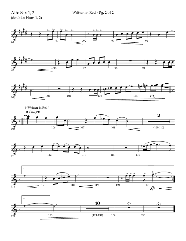 Written In Red (Choral Anthem SATB) Alto Sax 1/2 (Lifeway Choral / Arr. Gary Rhodes / Orch. Camp Kirkland)