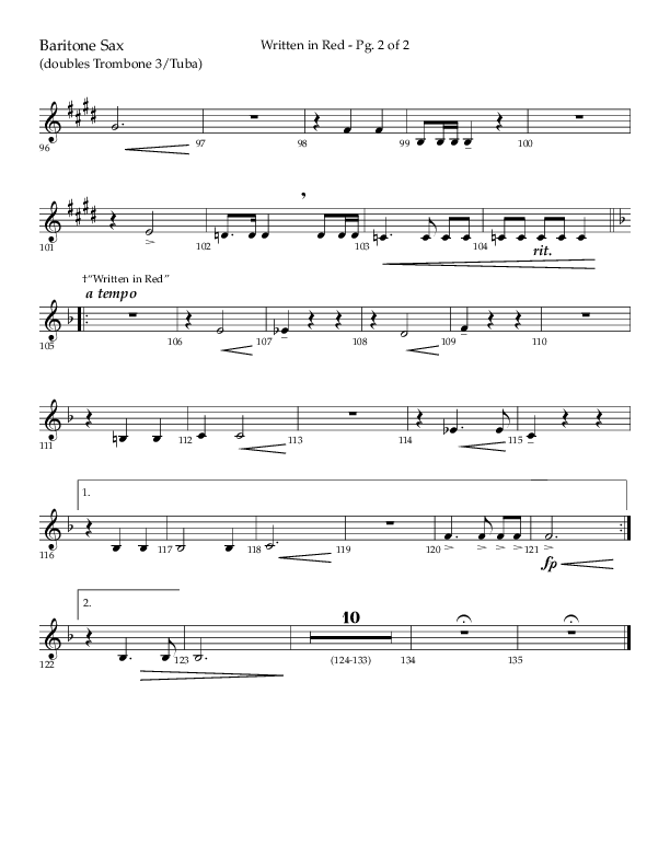 Written In Red (Choral Anthem SATB) Bari Sax (Lifeway Choral / Arr. Gary Rhodes / Orch. Camp Kirkland)