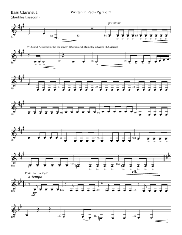 Written In Red (Choral Anthem SATB) Bass Clarinet (Lifeway Choral / Arr. Gary Rhodes / Orch. Camp Kirkland)